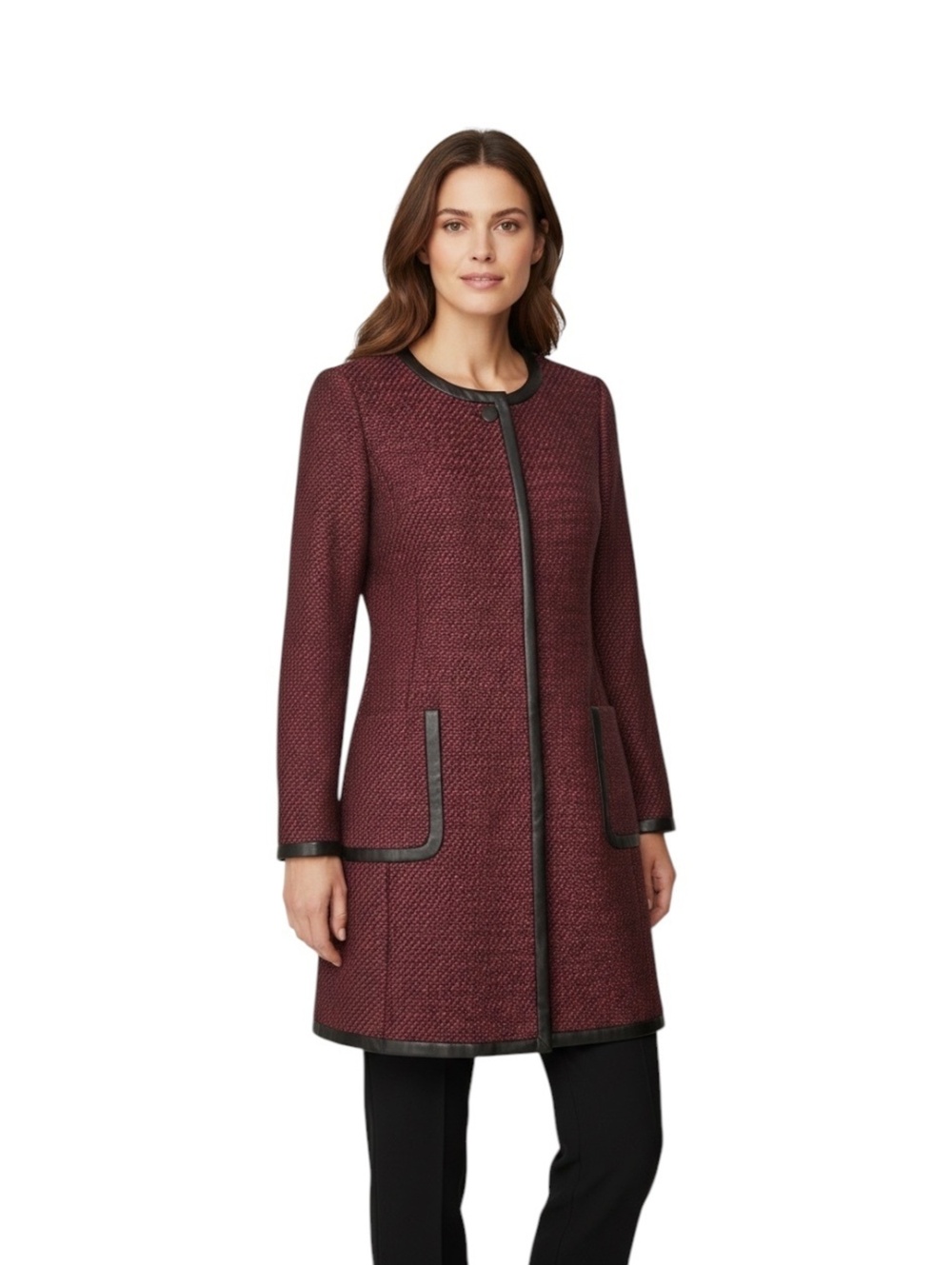KARL LAGERFELD Paris Womens 10 Black/Red Tweed Collarless Button-Up Topper Coat
